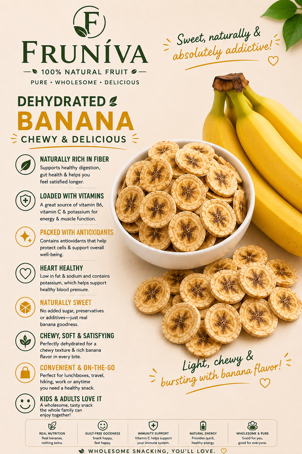 Premium Dehydrated Banana - No Sugar Added Healthy Snack