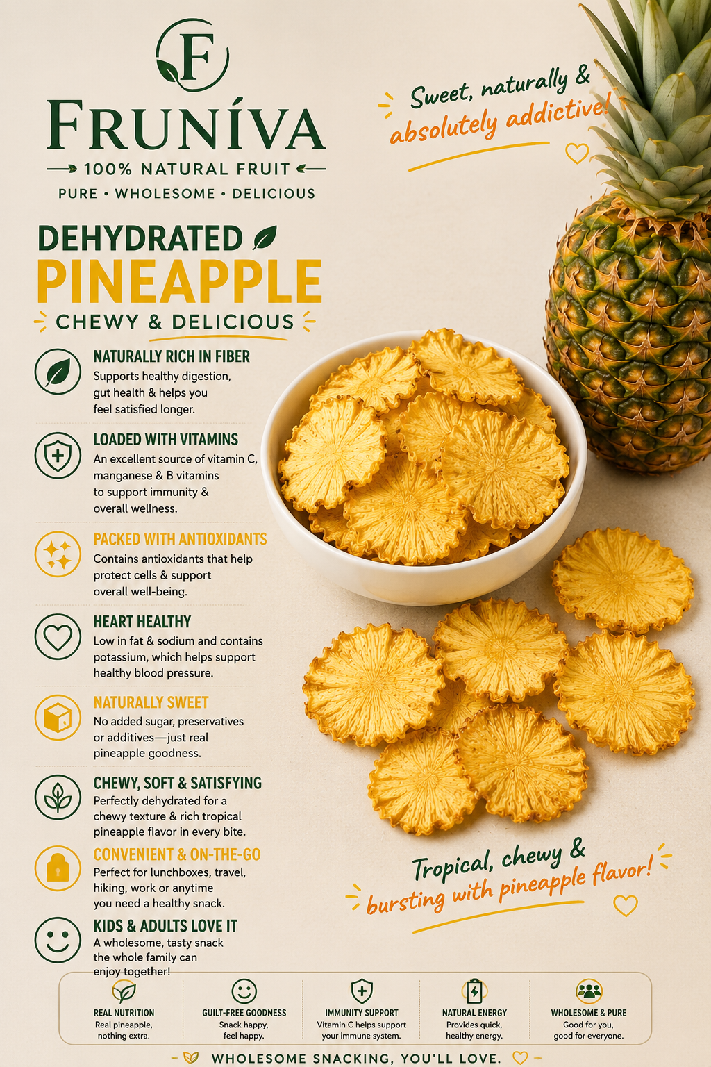 Premium Dehydrated Pineapple - No Sugar Added Healthy Snack