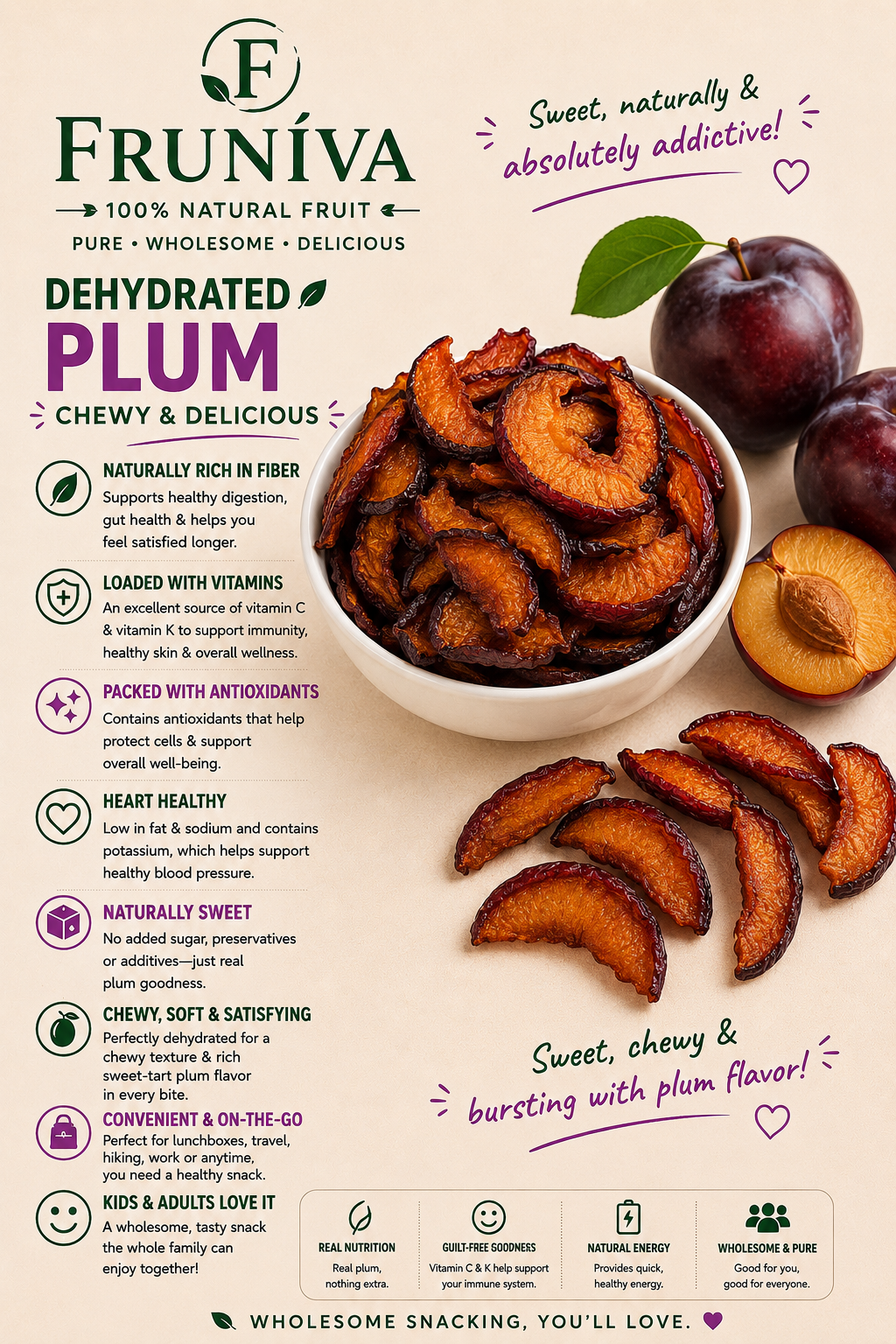 Premium Dehydrated Plum - No Sugar Added Healthy Snack