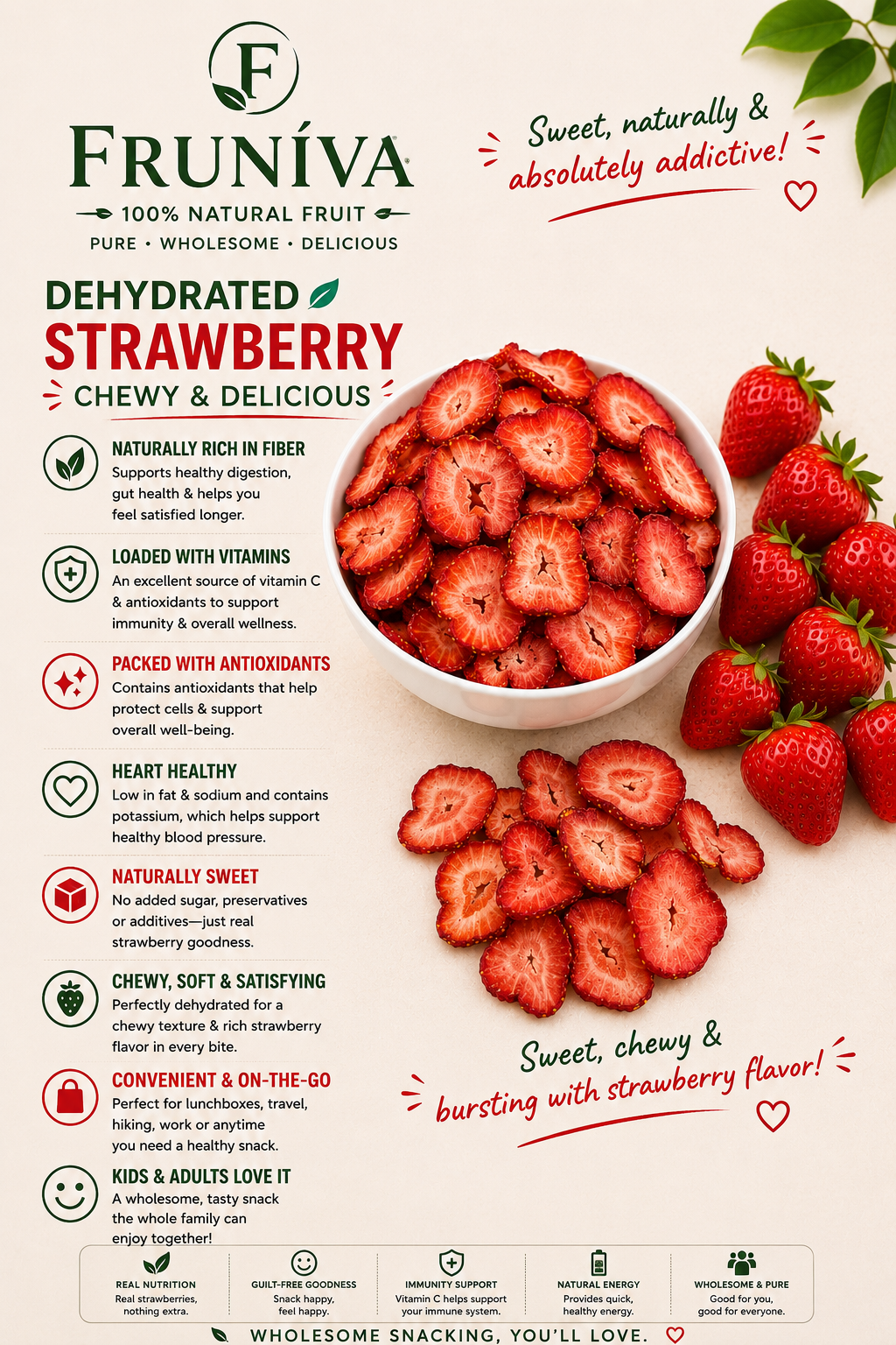 Premium Dehydrated Strawberry-No Sugar Added Healthy Snack