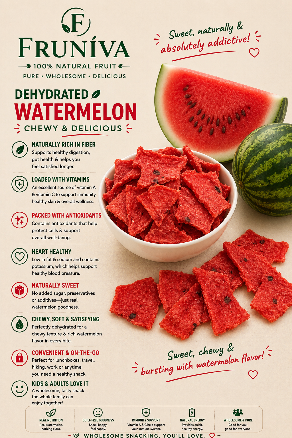 Premium Dehydrated Watermelon - No Sugar Added Healthy Snack